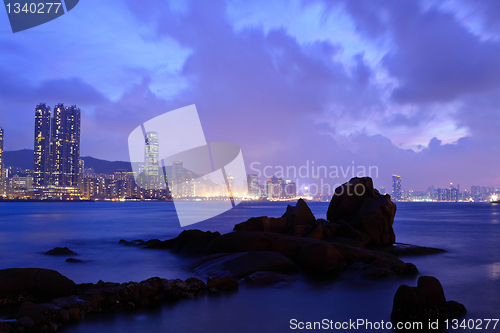 Image of hong kong night scene on rocky coast