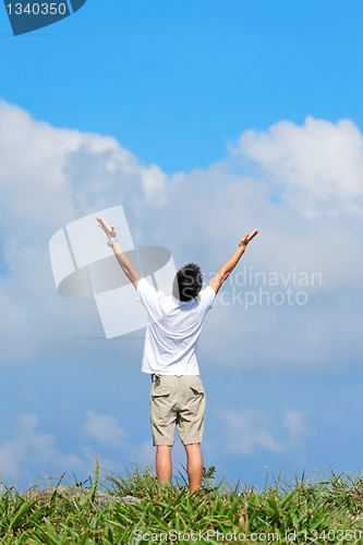 Image of Man holding arms up