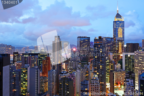 Image of office building at night in hong kong