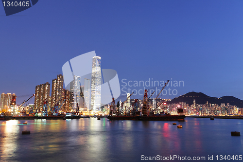 Image of Hong Kong harbour with working ship