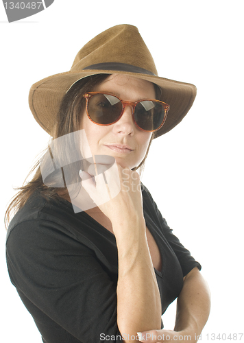 Image of cute middle age woman head shot studio portrait