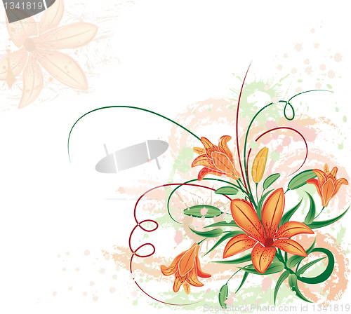 Image of Grunge floral background with lilium, vector