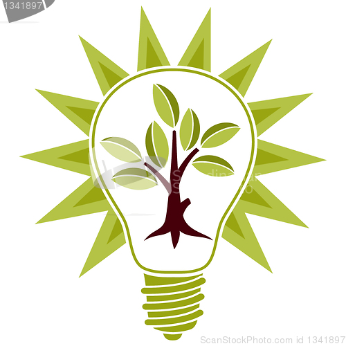 Image of Tree with leaves and light bulb