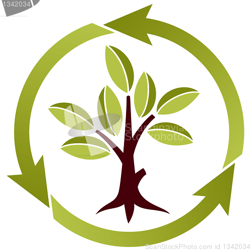 Image of Tree with leaves and recycling symbol