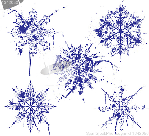 Image of Grunge paint snowflakes, elements for design, vector