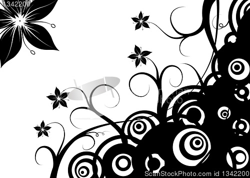 Image of Abstract retro circles & flowers, vector