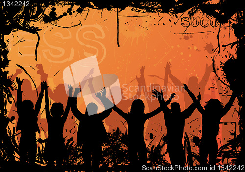Image of Grunge background with jumping silhouettes, vector