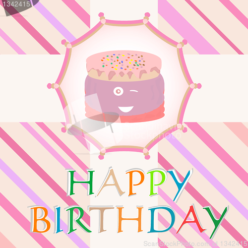 Image of happy birthday card with cute cake. vector