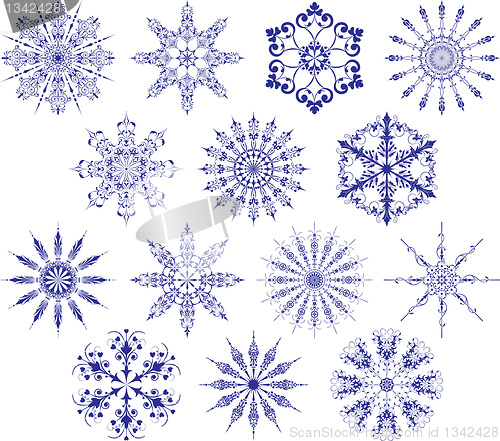 Image of Collection of snowflakes, vector