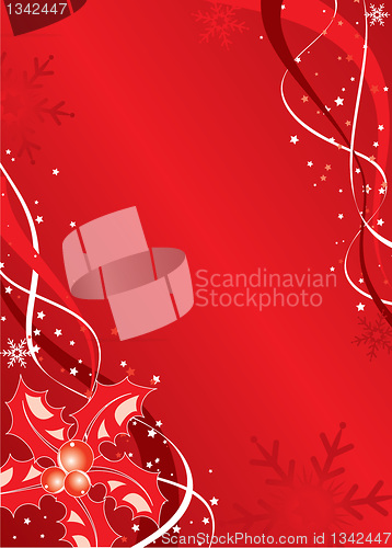 Image of Christmas background with mistletoe and snowflakes, vector