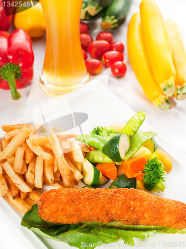 Image of fresh chicken breast roll and vegetables