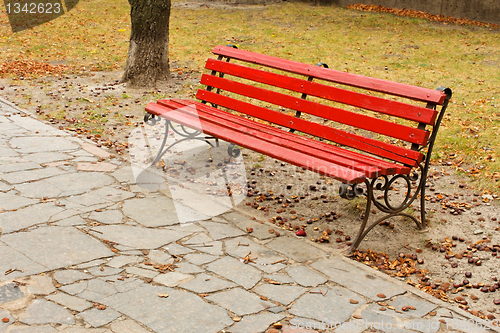 Image of Red bench in park