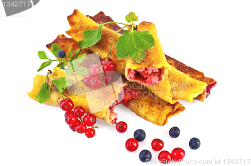 Image of Pancakes with blueberries and red currants