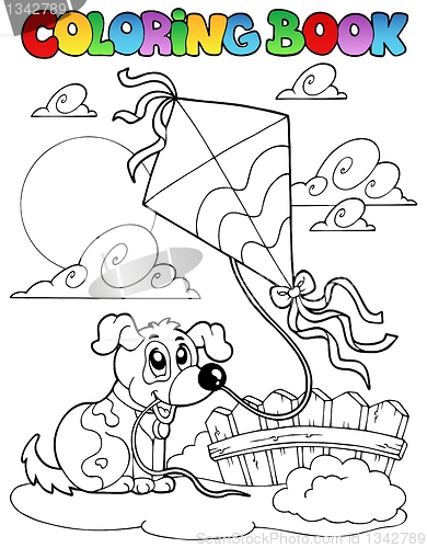 Image of Coloring book with dog and kite