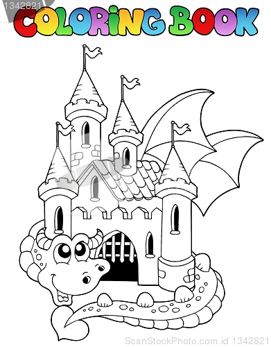 Image of Coloring book castle and big dragon