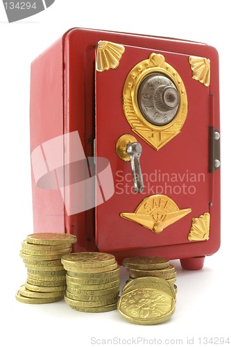 Image of Mini safe and gold coins