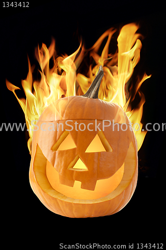 Image of Halloween pumpkin on fire