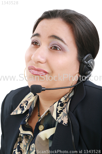 Image of Bored customer service operator on a white background 