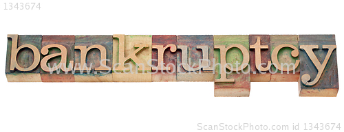 Image of bankruptcy word in letterpress type