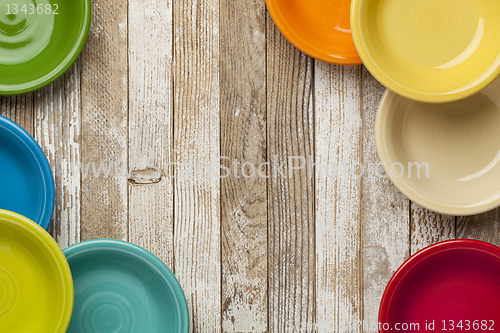 Image of old wood and color bowls