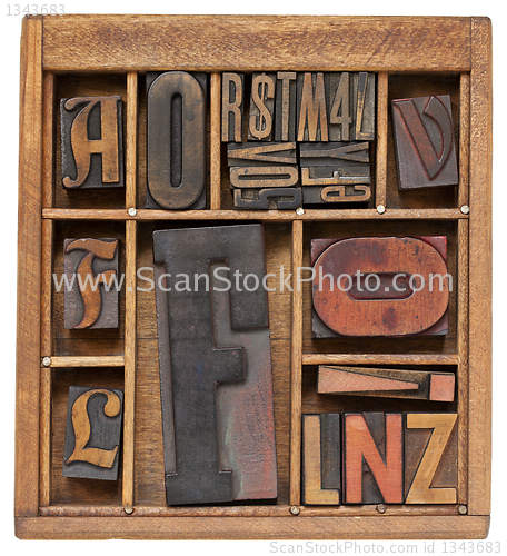 Image of antique letterpress type in wooden box