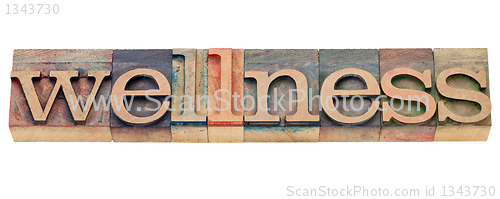Image of wellness word in letterpress type