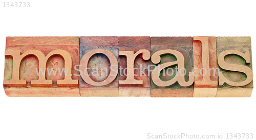 Image of morals word in lettepress type