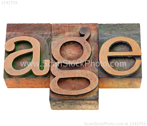 Image of age word in letterpress type