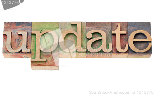 Image of update - word in letterpress type