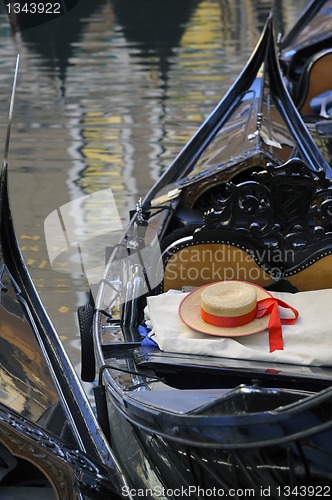 Image of Gondolier's straw hat in boat, Venice 