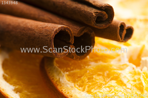 Image of Dried orange and cinnamon sticks - christmas decoration