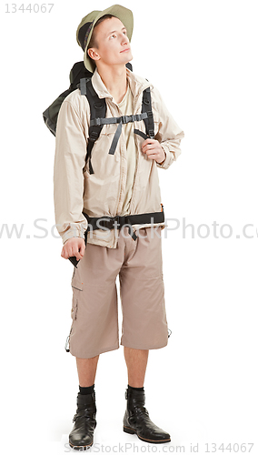 Image of young tourist on white
