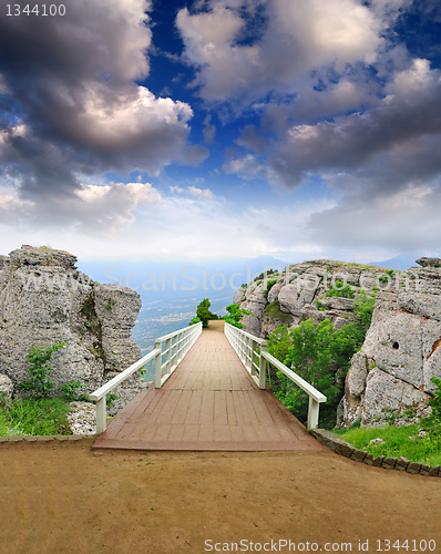 Image of scenic park wooden bridge