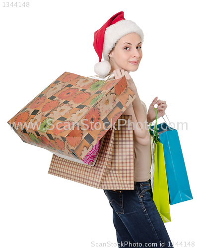 Image of girl in the hat of Santa Claus