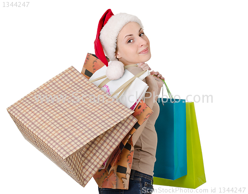 Image of girl in the hat of Santa Claus