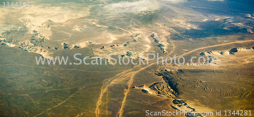 Image of Types of desert lands  from the height of an airplane.