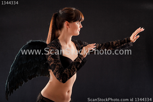 Image of girl in black underwear and black wings 