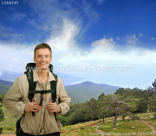 Image of young tourist on white