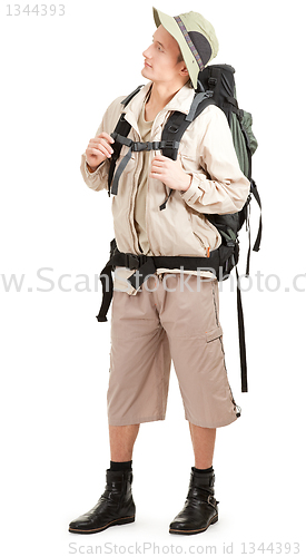 Image of young tourist on white