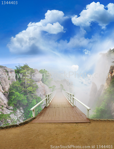 Image of scenic park wooden bridge