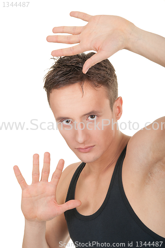 Image of A young dancer in training, the portrait on a white background.