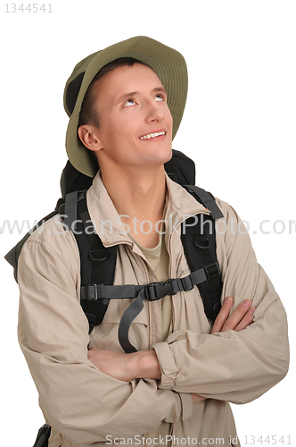 Image of young tourist on white