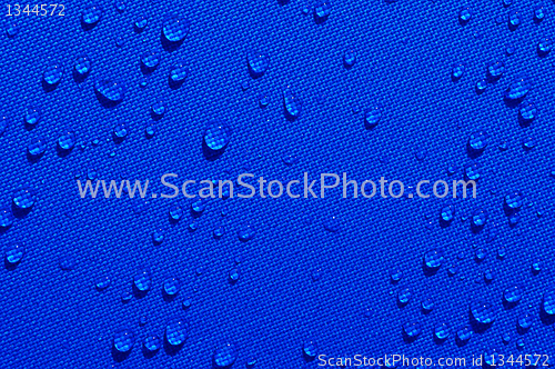 Image of water drops on blue fabric