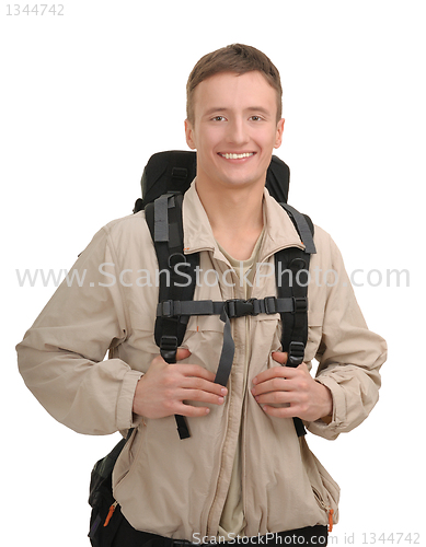 Image of young tourist on white