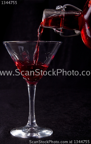 Image of red liquid poured into a cocktail glass 
