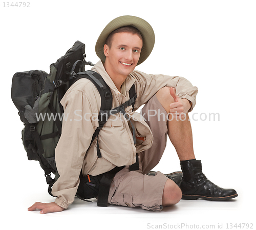 Image of young tourist on white