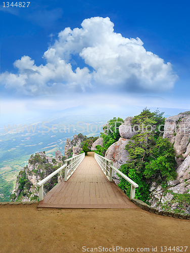 Image of scenic park wooden bridge