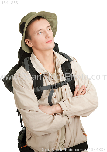 Image of young tourist on white