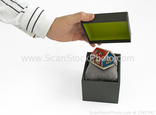 Image of Gift box with house inside