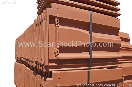 Image of Pile of roofing tiles packaged.